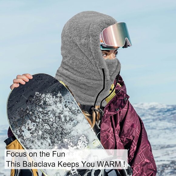 Balaclava for Unisex Fleece Windproof Ski Mask Cold Weather Gray Neck Warmer - Picture 3 of 6